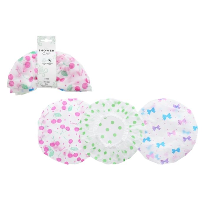 Shower Caps Printed - 3 Pack 3 Pack (One Size) 28cm (Elastcised Fit)