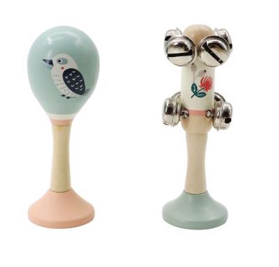 Wooden Kookaburra Maracas & Waratah Jingle Stick Musical Set