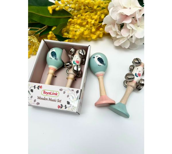 Wooden Kookaburra Maracas & Waratah Jingle Stick Musical Set