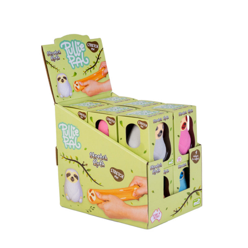 Box of 12, SLOTH Pullie Pal Stretch toy