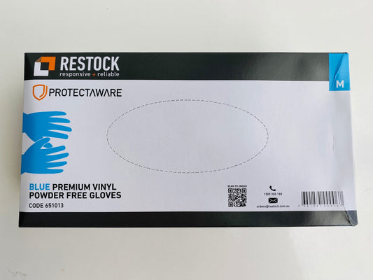 M - Vinyl (10) Premium Blue Powder Free Gloves (Restock)
