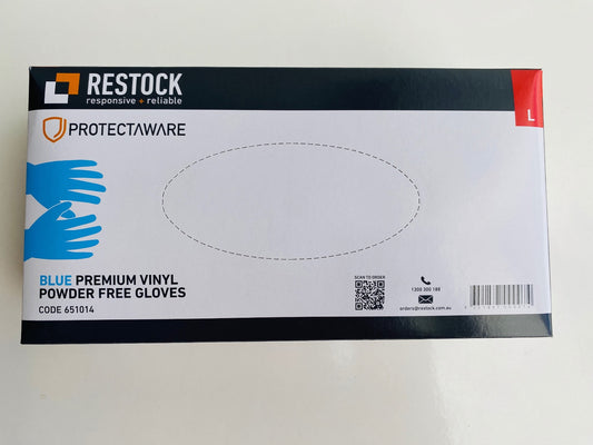 L - Vinyl (10) Premium Blue Powder Free Gloves (Restock)