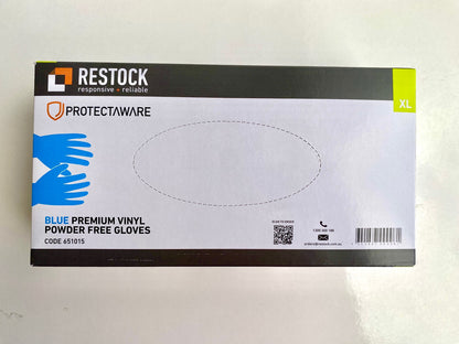 XL - Vinyl (10) Premium Blue Powder Free Gloves (Restock)