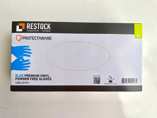XL - Vinyl (10) Premium Blue Powder Free Gloves (Restock)