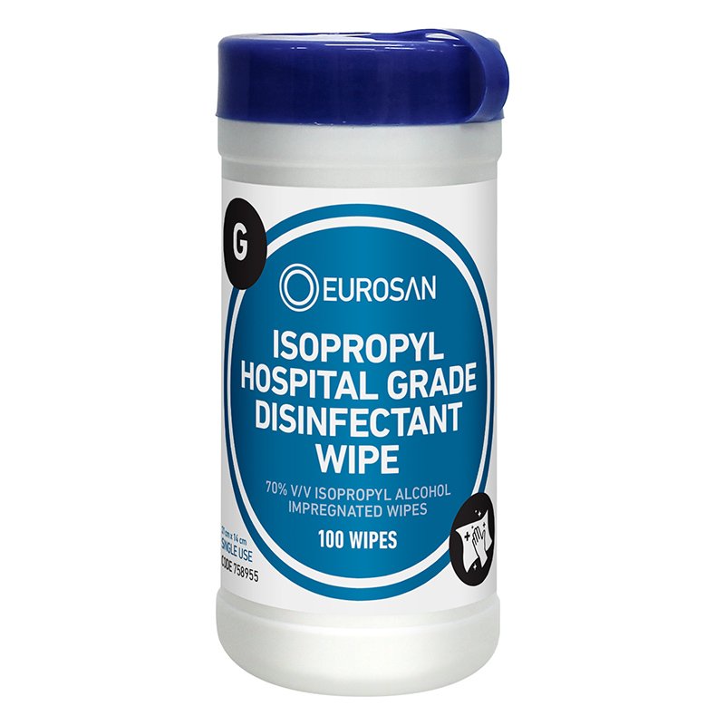 Eurosan Alcohol Sanitiser Iso wipes 21 x 14cm Small (100/canister)