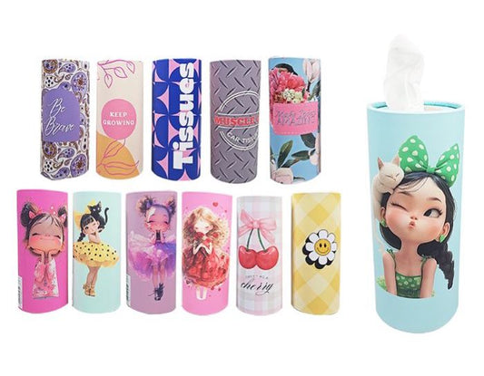 Car Round Tissue Boxes - Assorted 16cm H (50x Tissues per box)