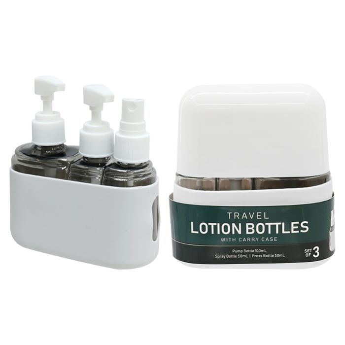 Set of 3 x Travel Lotion Bottles with Carry Case 50ml / 50ml / 100mL