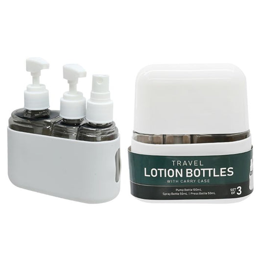 Set of 3 x Travel Lotion Bottles with Carry Case 50ml / 50ml / 100mL