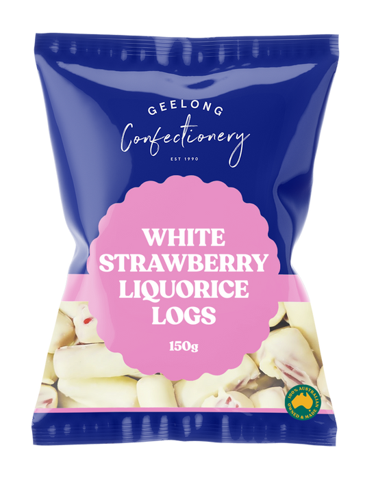 White Strawberry Liquorice Logs 150g