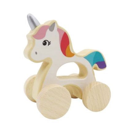 Wooden Wheelie Unicorn with Handle (Box of 6)