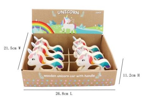 Wooden Wheelie Unicorn with Handle (Box of 6)