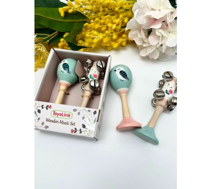 Wooden Kookaburra Maracas & Waratah Jingle Stick Musical Set