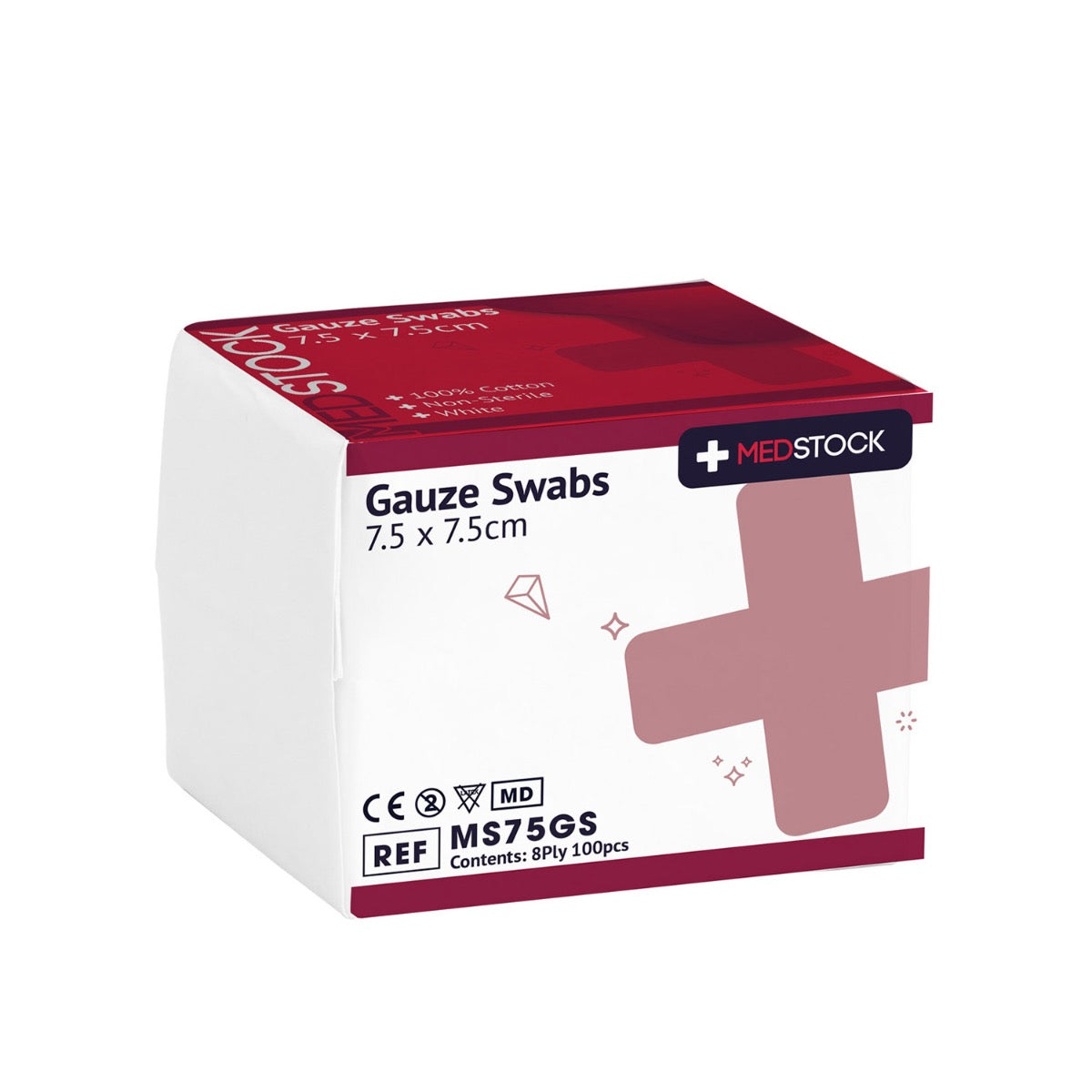 7.5x7.5cm, GAUZE SWABS NON STERILE 8 PLY 100pcs