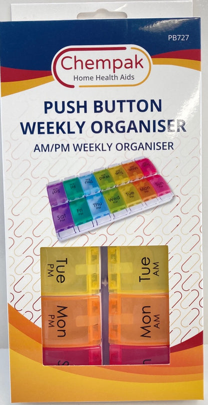 PB727 - Push-Button Weekly Medication Organiser. Two doses per day