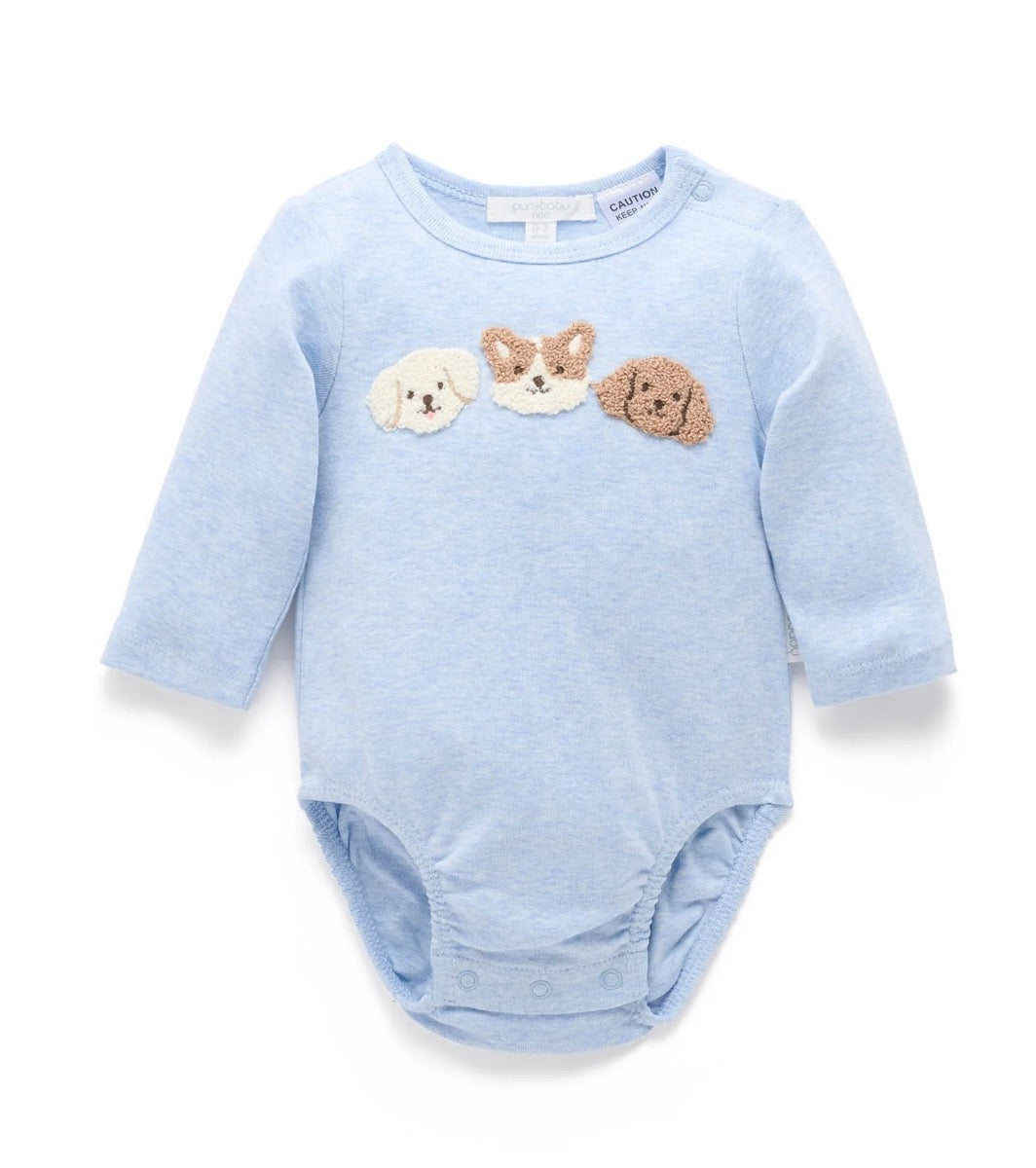 BLUE Puppy Applique Bodysuit (000)